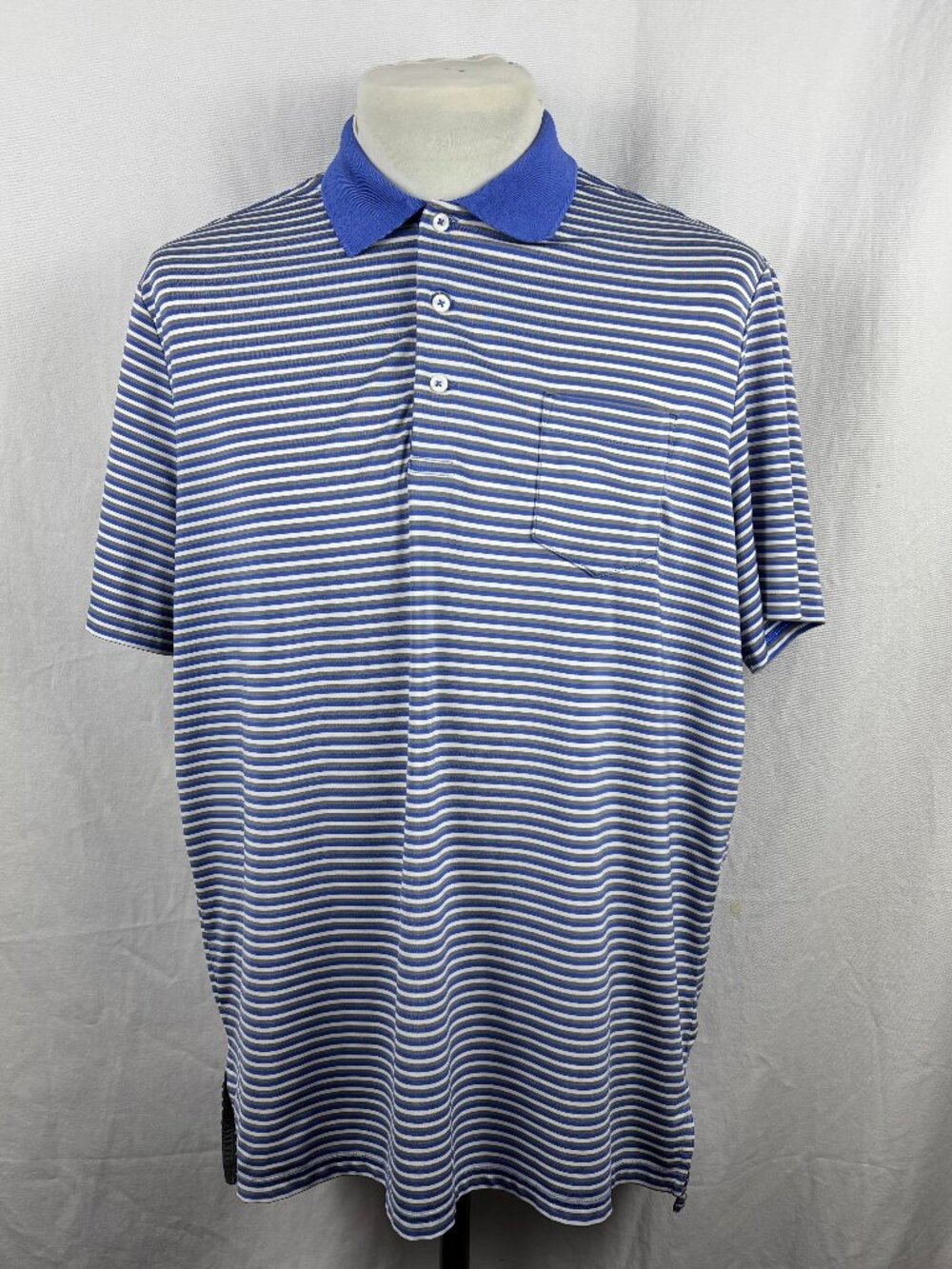 RLX Ralph Lauren Golf Polo Shirt Men's L Blue Gray Stripe Stretch Performance